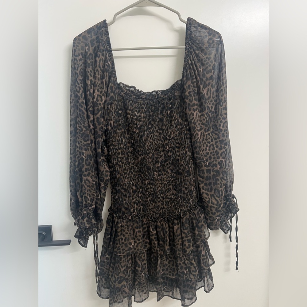 Leopard Print Long-Sleeved Ruched Dress